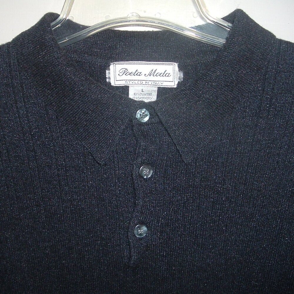 Poeta Moda Italy Men's Blue Gray Silk & Cashmere Sweater Size L Old Money